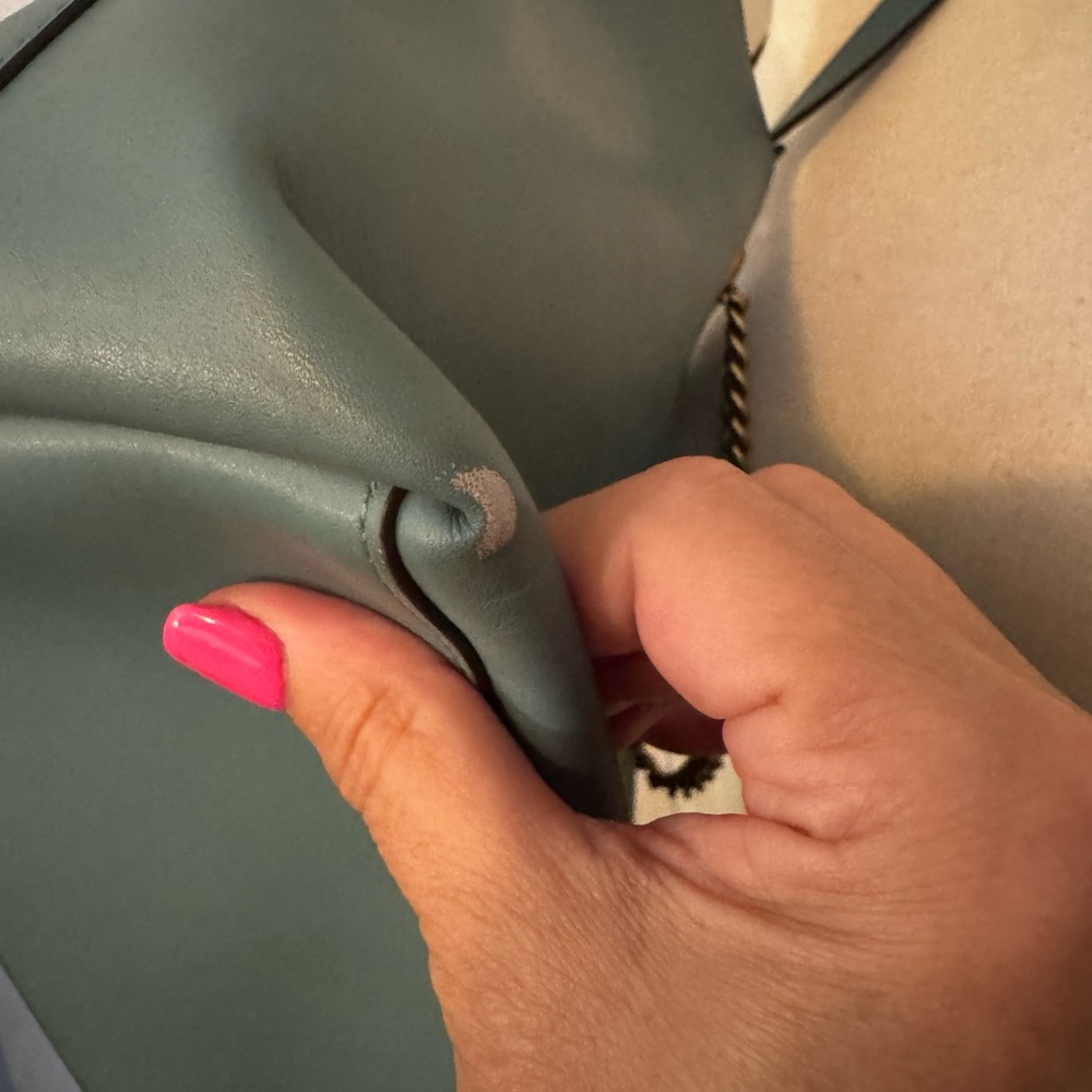 Coach Teal Leather Tote with Gold Chain - Picture 14 of 16
